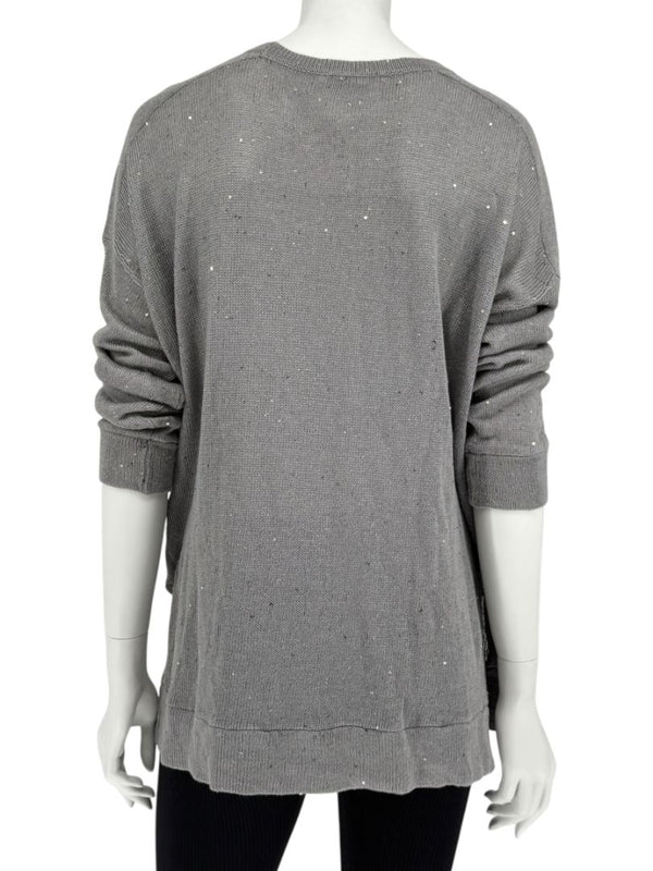 Brunello Cucinelli Grey Linen & Silk Sequin Sweater – Size L