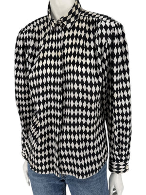 Cygnet Black & Ivory Harlequin Print Button-Up Blouse – Size 13