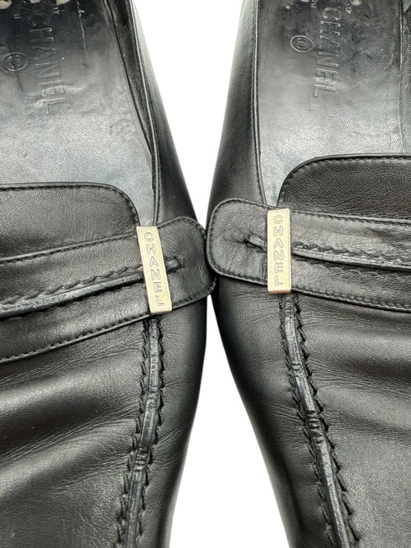 Chanel Black Leather Square-Toe Loafers – Size 41