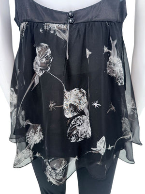 Rebecca Taylor Black Dandelion-Print Chiffon Camisole – Size 8 – NWT