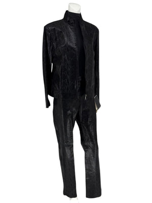 Adler Collection Black & Grey Faux Snake Embossed Leather Pantsuit – New with Tags
