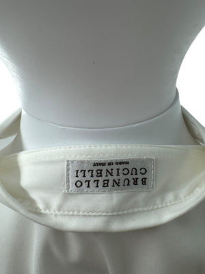 Brunello Cucinelli White Cotton Shirt with Monili Trim – Size L