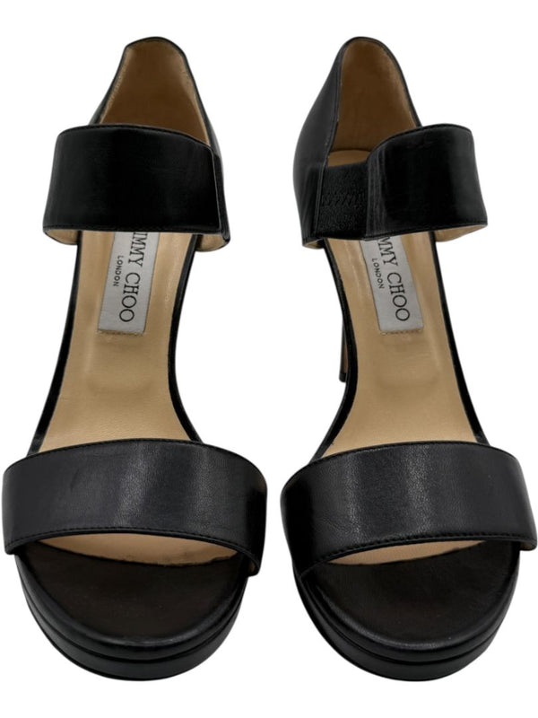Jimmy Choo Black Leather High Heel Sandals - Size 39