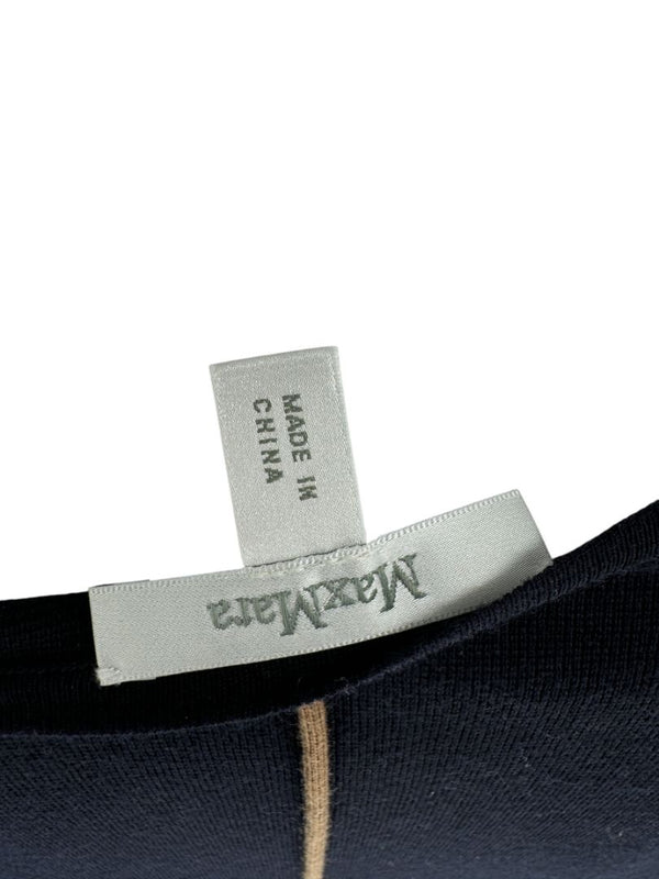 MaxMara Navy Wool Knit Dress with Contrast Piping – Size L