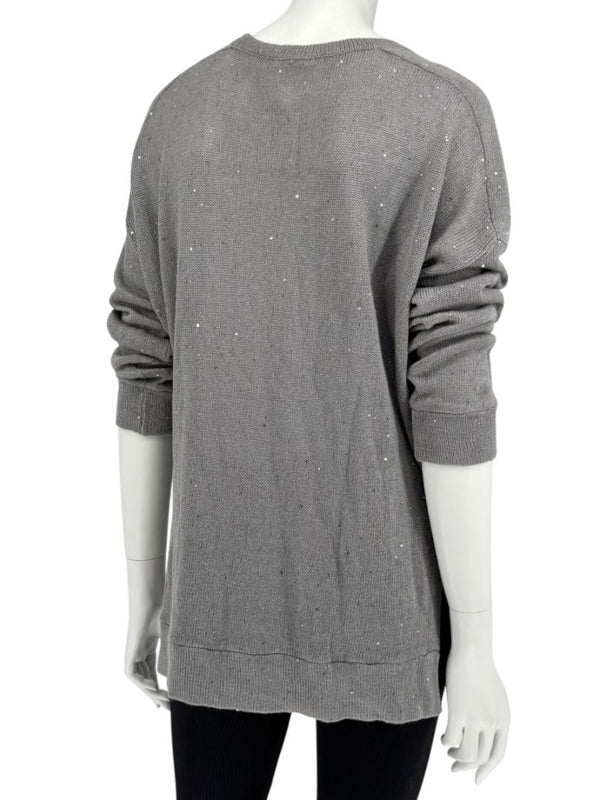 Brunello Cucinelli Grey Linen & Silk Sequin Sweater – Size L