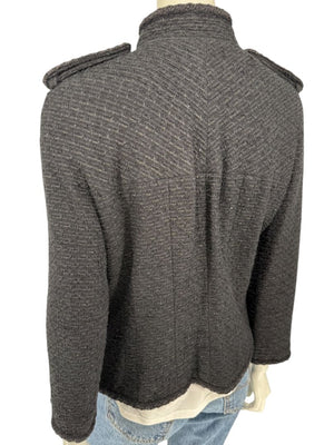 Chanel Women’s Black Textured Tweed Military-Inspired Jacket – Size 44