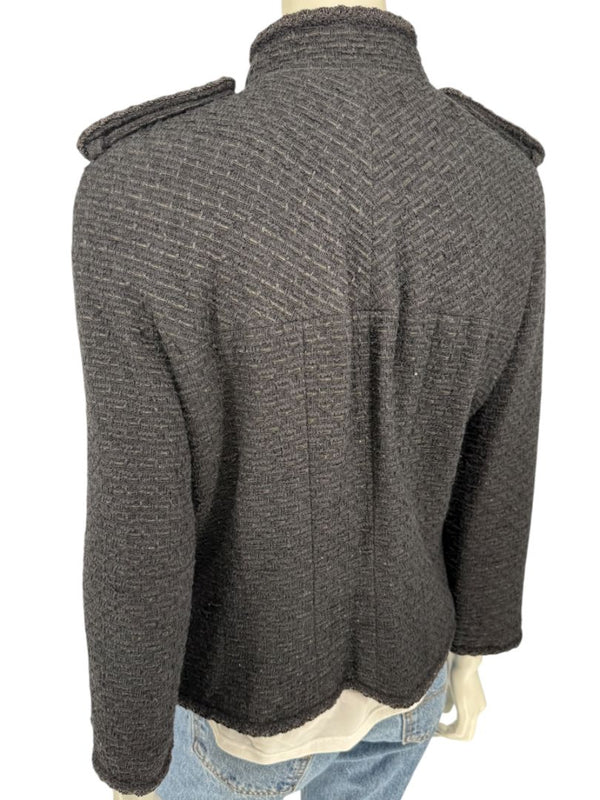 Chanel Women’s Black Textured Tweed Military-Inspired Jacket – Size 44