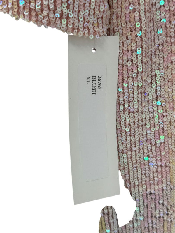 Caroline Rose Blush Sequin Knit Short-Sleeve Top – Size XL
