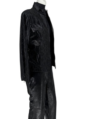 Adler Collection Black & Grey Faux Snake Embossed Leather Pantsuit – New with Tags