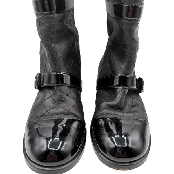 Chanel Quilted Calfskin & Patent Leather Mid-Calf Boots – Size 40 (EU)
