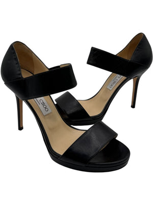 Jimmy Choo Black Leather High Heel Sandals - Size 39