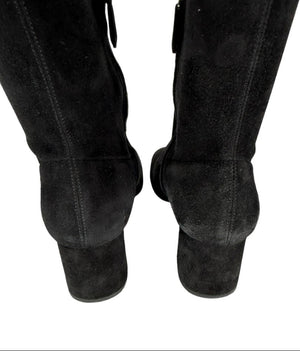 Prada Black Suede Block Heel Knee Boots – Size 39