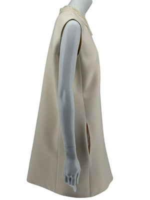 Christian Dior Ivory Wool Silk Blend Crepe Shift Mini Dress- Collared, Sleeveless Size 42/10