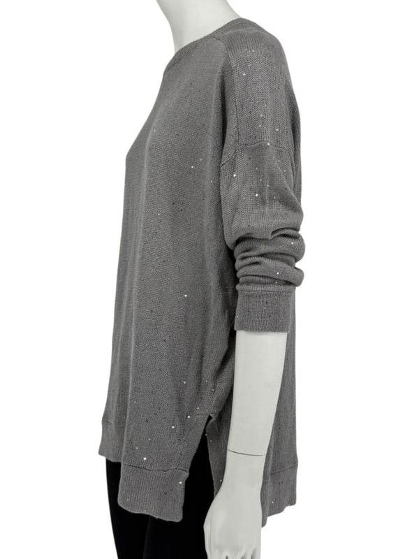 Brunello Cucinelli Grey Linen & Silk Sequin Sweater – Size L