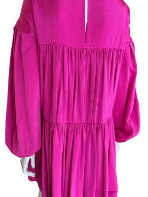 Adam Lippes Fuchsia Balloon-Sleeve Tiered Mini Dress – Size XS