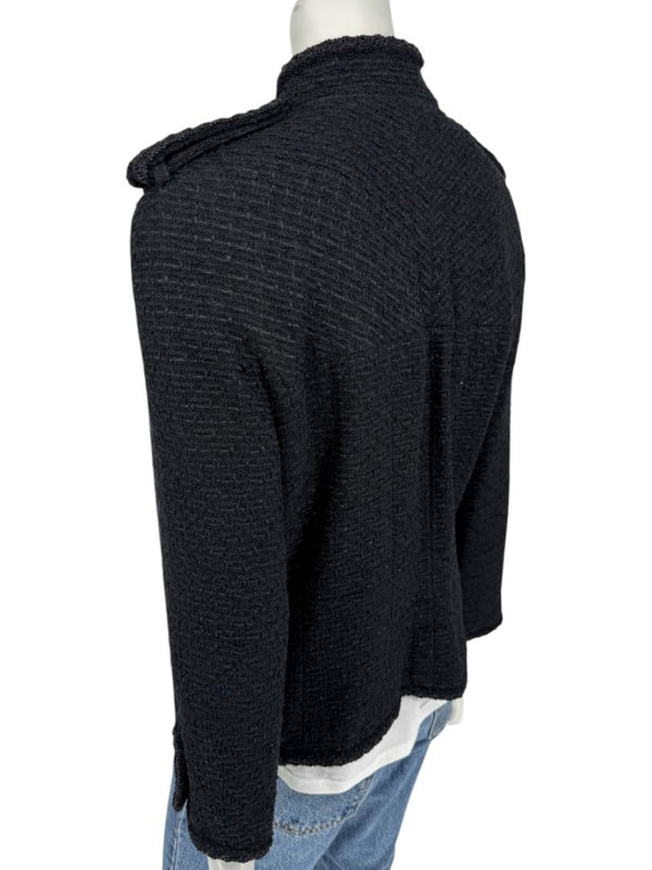 Chanel Women’s Black Textured Tweed Military-Inspired Jacket – Size 44