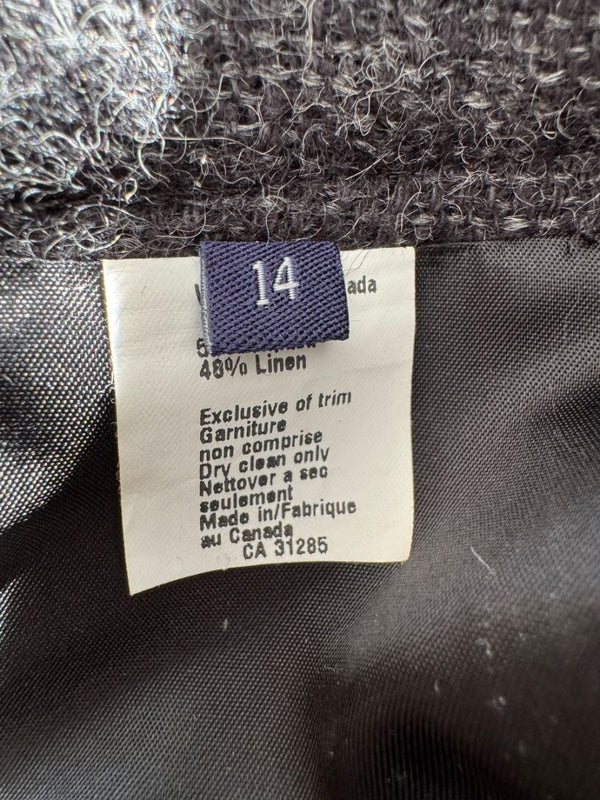 Ron Leal Charcoal Alpaca–Linen Pleated A-Line Skirt – Size 14