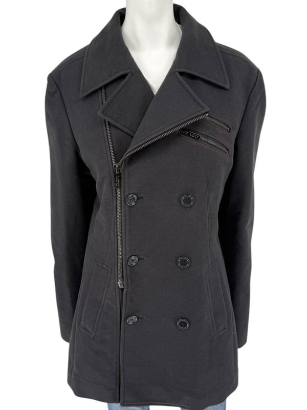 VJC Black Double-Breasted Asymmetric Zip Coat – Size 50