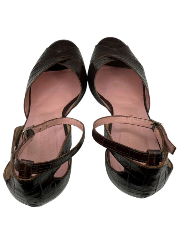 Donald J Pliner Couture Brown Embossed Leather Peep-Toe Heels – Size 10