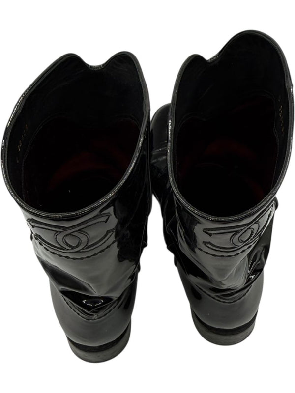 Chanel Western-Inspired Patent Leather Boots – Size 41