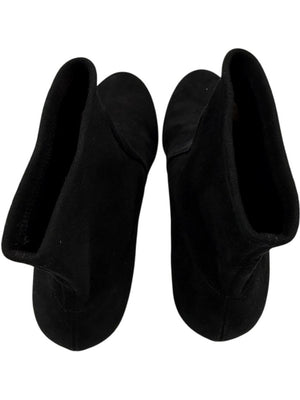 Charlotte Olympia Black Suede Ankle Booties with Studded Gold Heels – Size 39