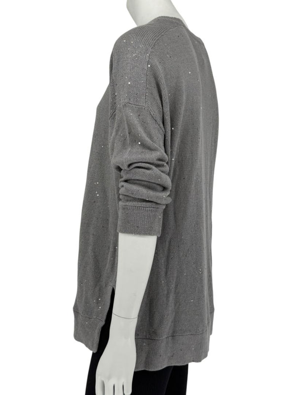 Brunello Cucinelli Grey Linen & Silk Sequin Sweater – Size L