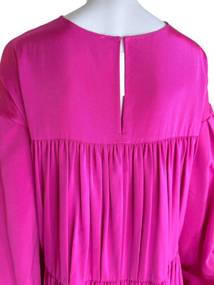 Adam Lippes Fuchsia Balloon-Sleeve Tiered Mini Dress – Size XS