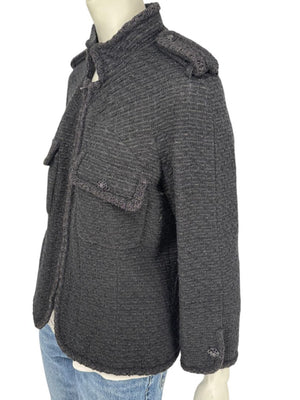 Chanel Women’s Black Textured Tweed Military-Inspired Jacket – Size 44