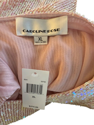 Caroline Rose Blush Sequin Knit Short-Sleeve Top – Size XL