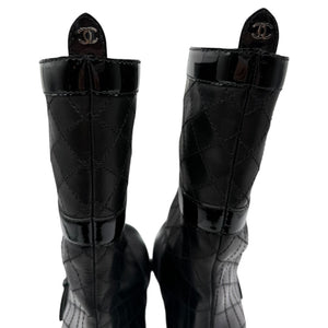 Chanel Quilted Calfskin & Patent Leather Mid-Calf Boots – Size 40 (EU)