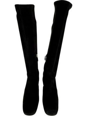 Prada Black Suede Block Heel Knee Boots – Size 39
