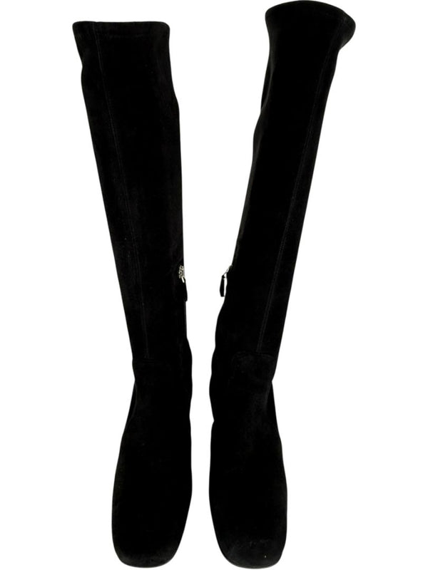 Prada Black Suede Block Heel Knee Boots – Size 39