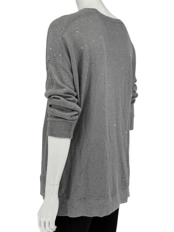 Brunello Cucinelli Grey Linen & Silk Sequin Sweater – Size L