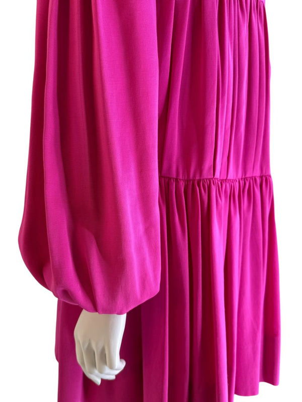 Adam Lippes Fuchsia Balloon-Sleeve Tiered Mini Dress – Size XS