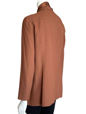 Pamella Roland Rust Silk Crepe Tie-Neck Blouse – Large