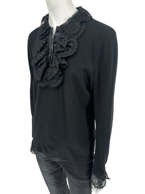 Rena Lange Black Lace Ruffle Blouse – Size 40 (US 8)