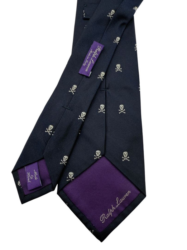Ralph Lauren Purple Label Navy Skull & Crossbones Silk Necktie – Excellent Pre-Owned Condition