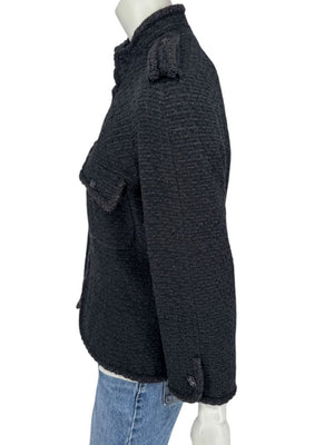 Chanel Women’s Black Textured Tweed Military-Inspired Jacket – Size 44