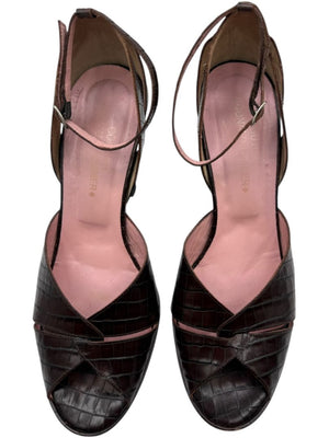 Donald J Pliner Couture Brown Embossed Leather Peep-Toe Heels – Size 10