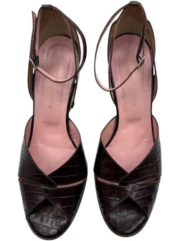 Donald J Pliner Couture Brown Embossed Leather Peep-Toe Heels – Size 10