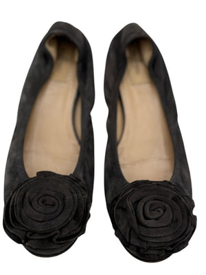 Valentino Garavani Gray Suede Rosette Ballet Flats – Size 36.5