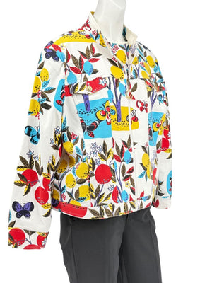 St. John Sport by Marie Gray Fruit & Butterfly Print T-Shirt &amp; Denim-Style Jacket Set – Size XL