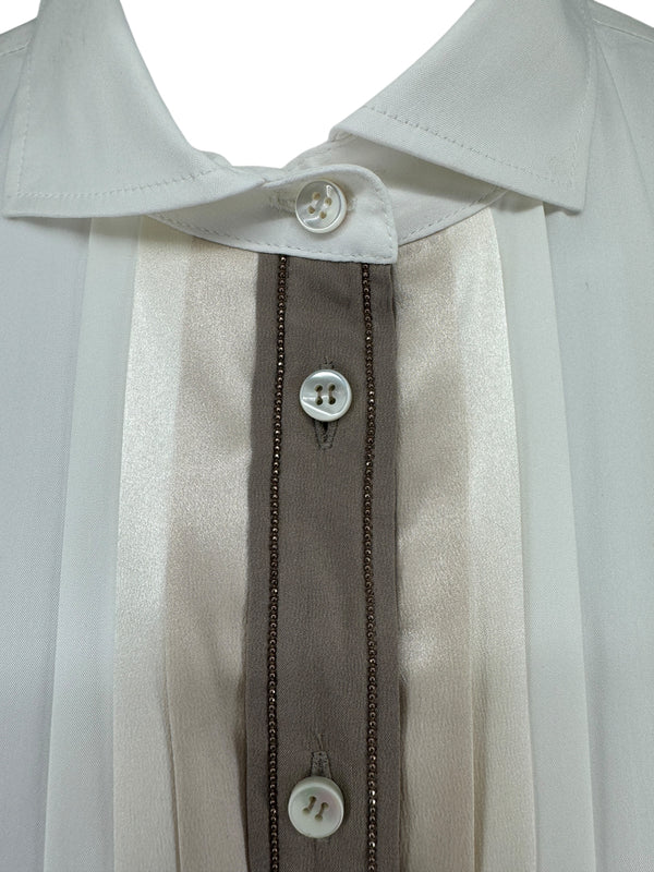 Brunello Cucinelli White Cotton Shirt with Monili Trim – Size L