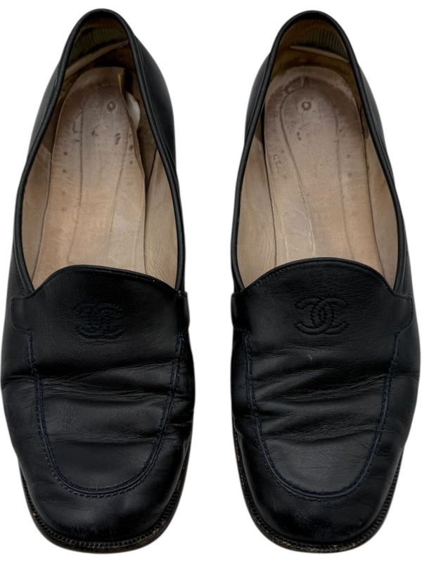 Chanel Black Leather Square Toe Loafers – Size 40