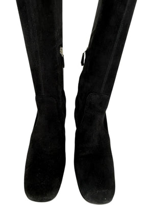 Prada Black Suede Block Heel Knee Boots – Size 39