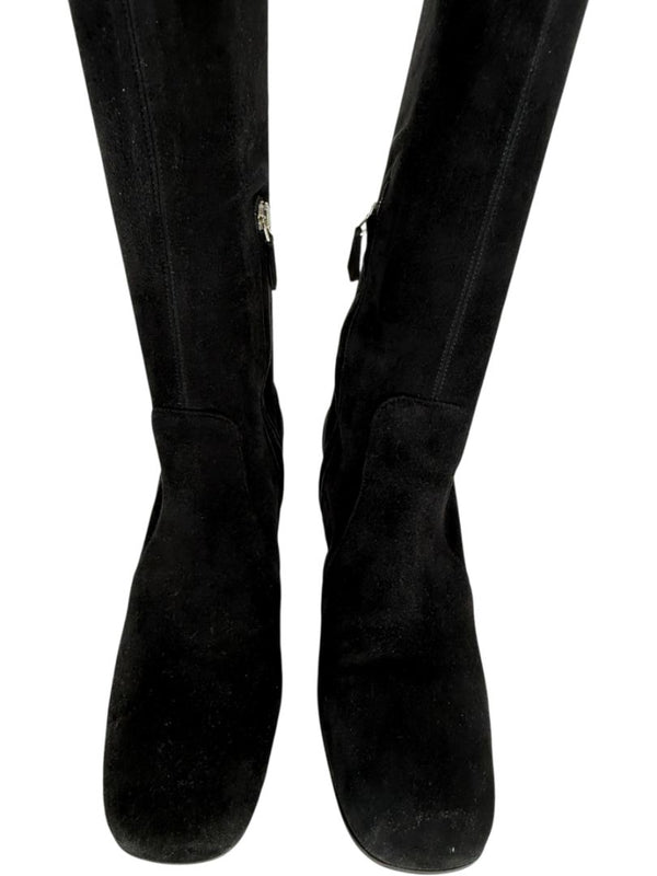 Prada Black Suede Block Heel Knee Boots – Size 39