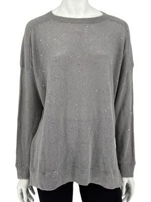Brunello Cucinelli Grey Linen & Silk Sequin Sweater – Size L