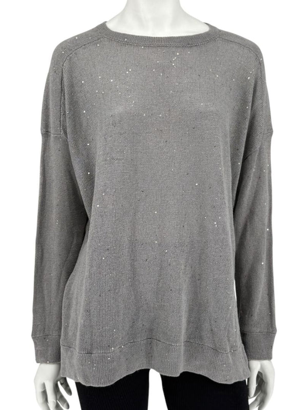 Brunello Cucinelli Grey Linen & Silk Sequin Sweater – Size L