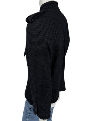 Chanel Women’s Black Textured Tweed Military-Inspired Jacket – Size 44