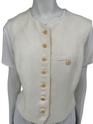 Linda Allard for Ellen Tracy Women’s Ivory Linen-Blend Vest – Size 14